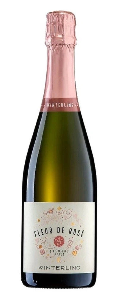 Fleur de Rose Sektflasche, rosa Kapsel, Winterling, Cremant Pfalz, Champagner