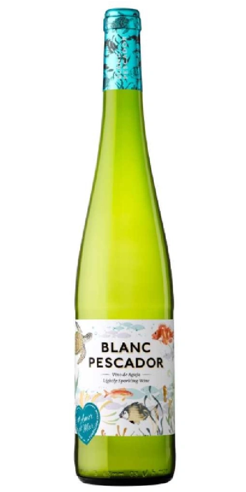 Flasche Blanc Pescador Wein mit Meeresmotiven