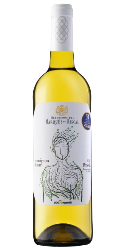 Märques de Riscal Sauvignon Blanc Weißwein Flasche mit Etikett und organischem Siegel