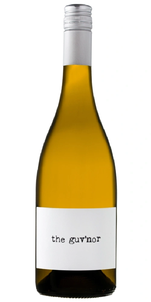 Eine Flasche Weißwein mit dem Etikett "the guv'nor".