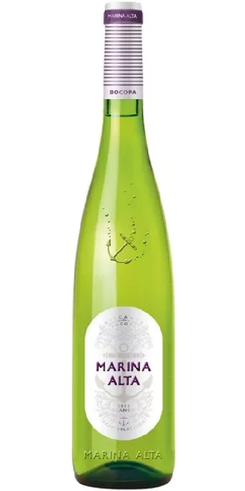 Flasche Marina Alta Wein mit Anker-Symbol und weißem Etikett