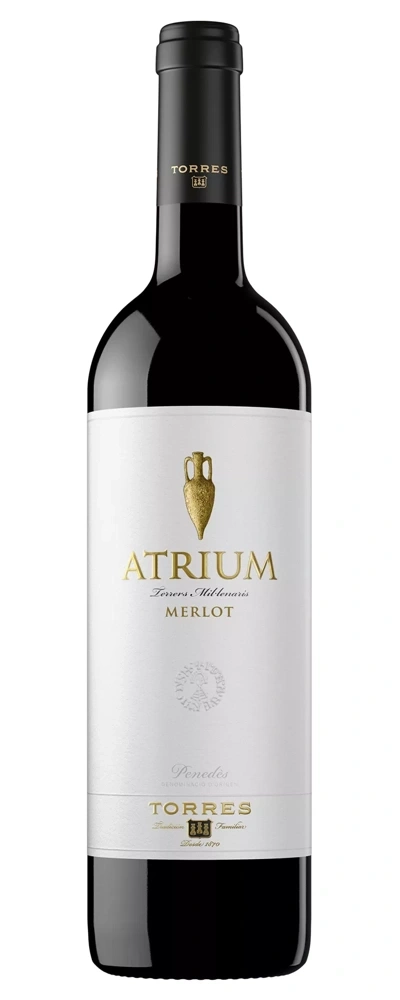 Wein Atrium Merlot von Torres, Flasche mit goldenem Etikett