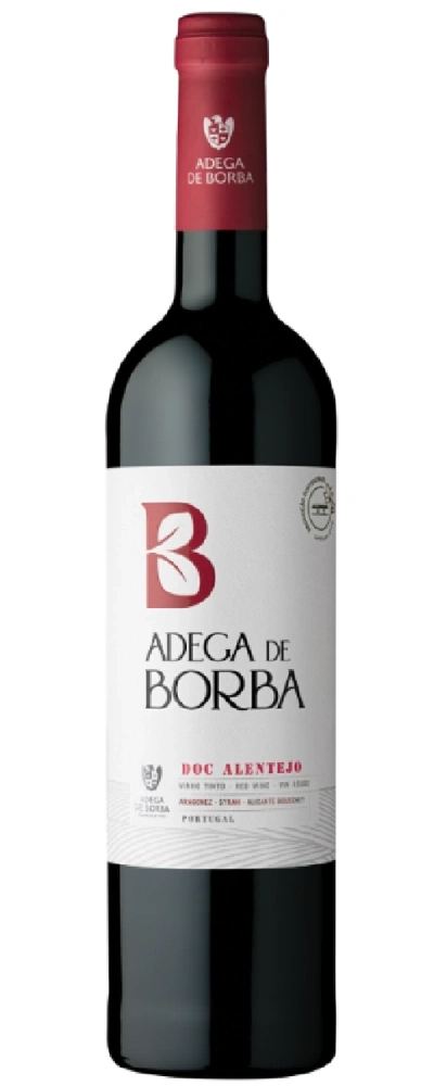 Eine Flasche Rotwein von Adega de Borba, DOC Alentejo, Portugal.