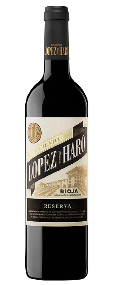 Weinflasche mit dem Etikett Lopez de Haro Rioja Reserva
