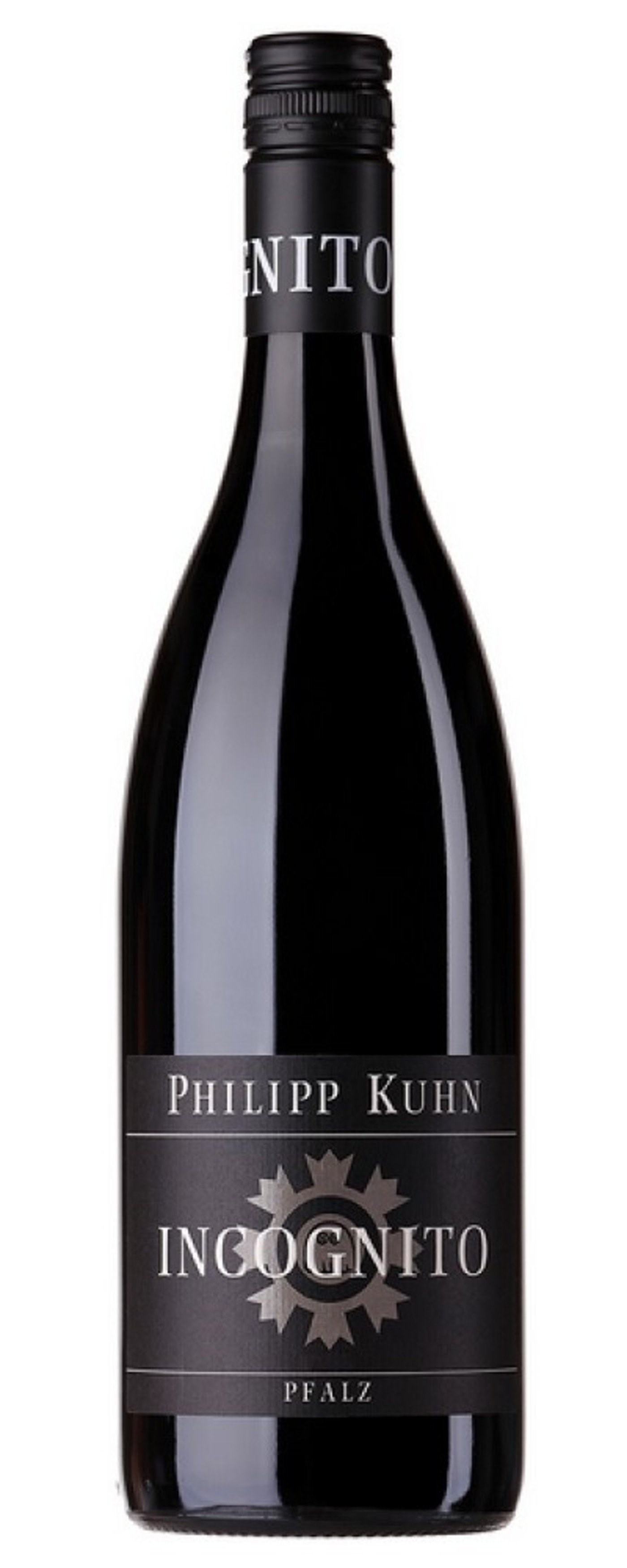 Wein-Flasche mit der Aufschrift "Philipp Kuhn Incognito Pfalz"