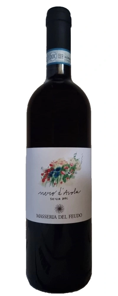 Wein Nero d'Avola, Masseria del Feudo, Sizilien, Rotwein, Flasche, Etikett