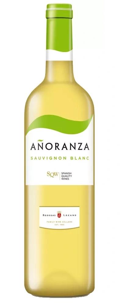 Eine Flasche Weißwein mit dem Etikett Añoranza Sauvignon Blanc von Bodegas Lozano.