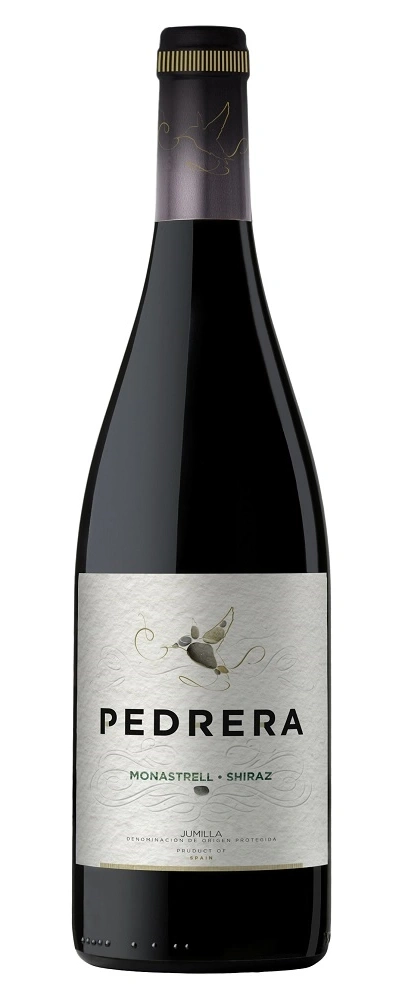 Wein Pedrera Monastrell Shiraz, Flasche, Etikett, Vogel, Weinbau, Spanien