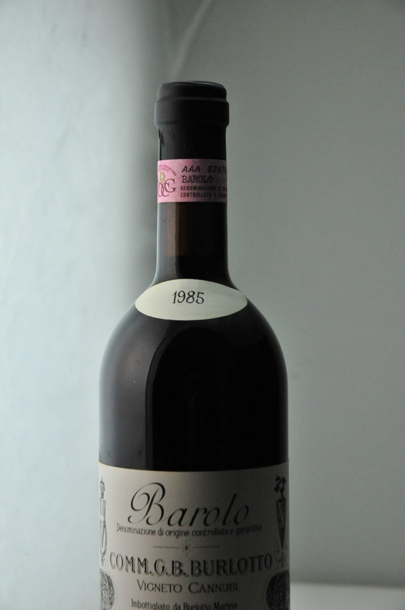 Wein Barolo 1985, Flasche, Etikett, Jahrgang, italienisch, Weinbau, Burlotto