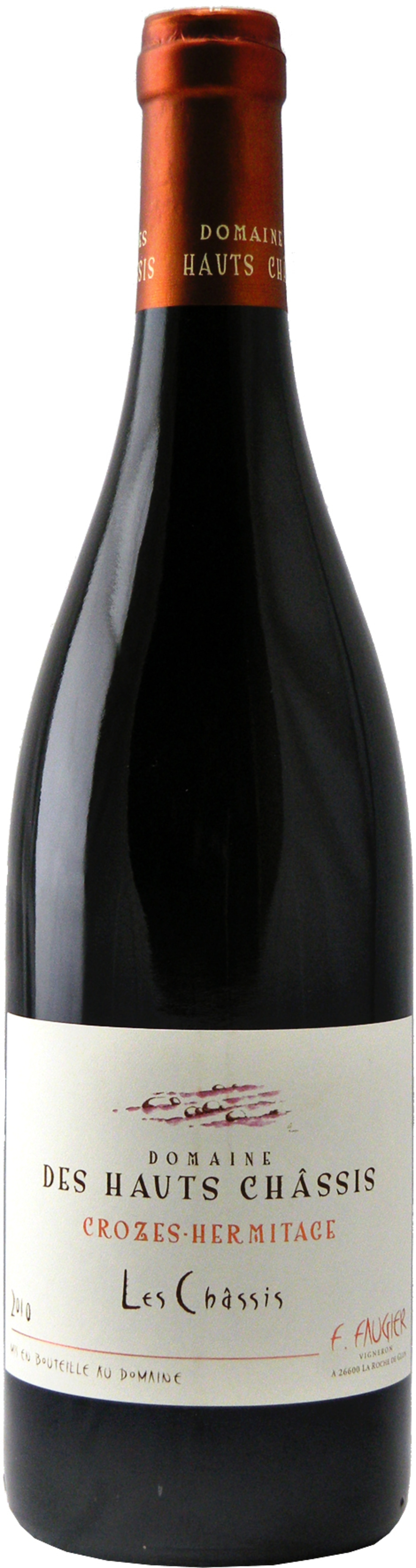 Wein-Etikett mit der Aufschrift 'DOMAINE DES HAUTS CHASSIS CROZES-HERMITAGE Les Châssis'
