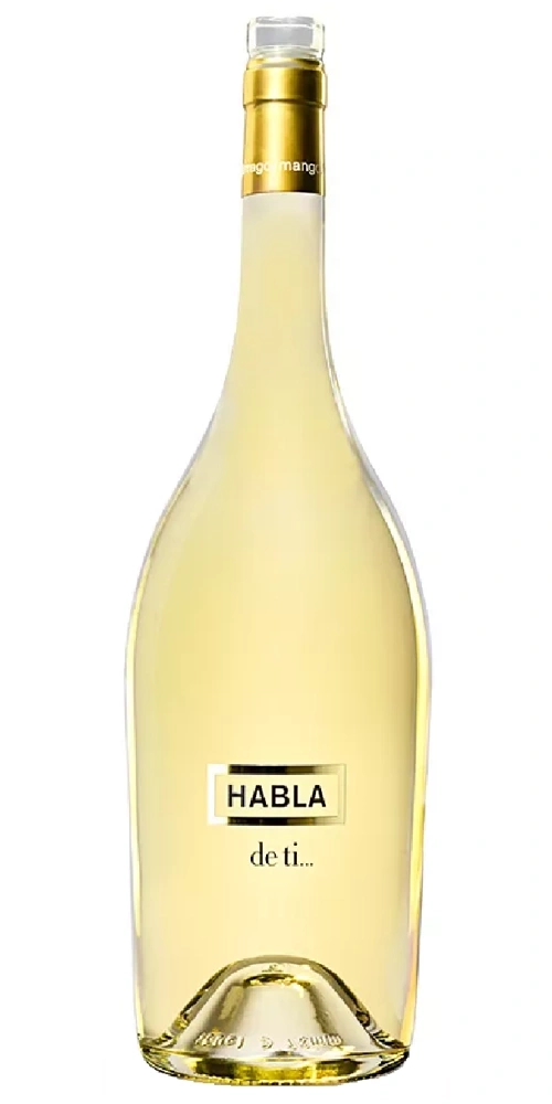 Eine Flasche weißer Wein mit den Aufschriften HABLA und de ti...