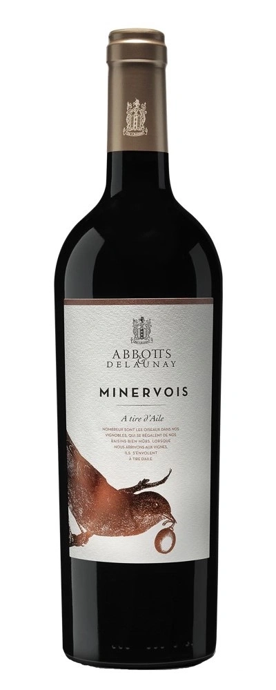 Wein, Abotts de Launay, Minervois, A tire d'Aile, Vogel, Flasche, Rotwein, Etikett, Logo