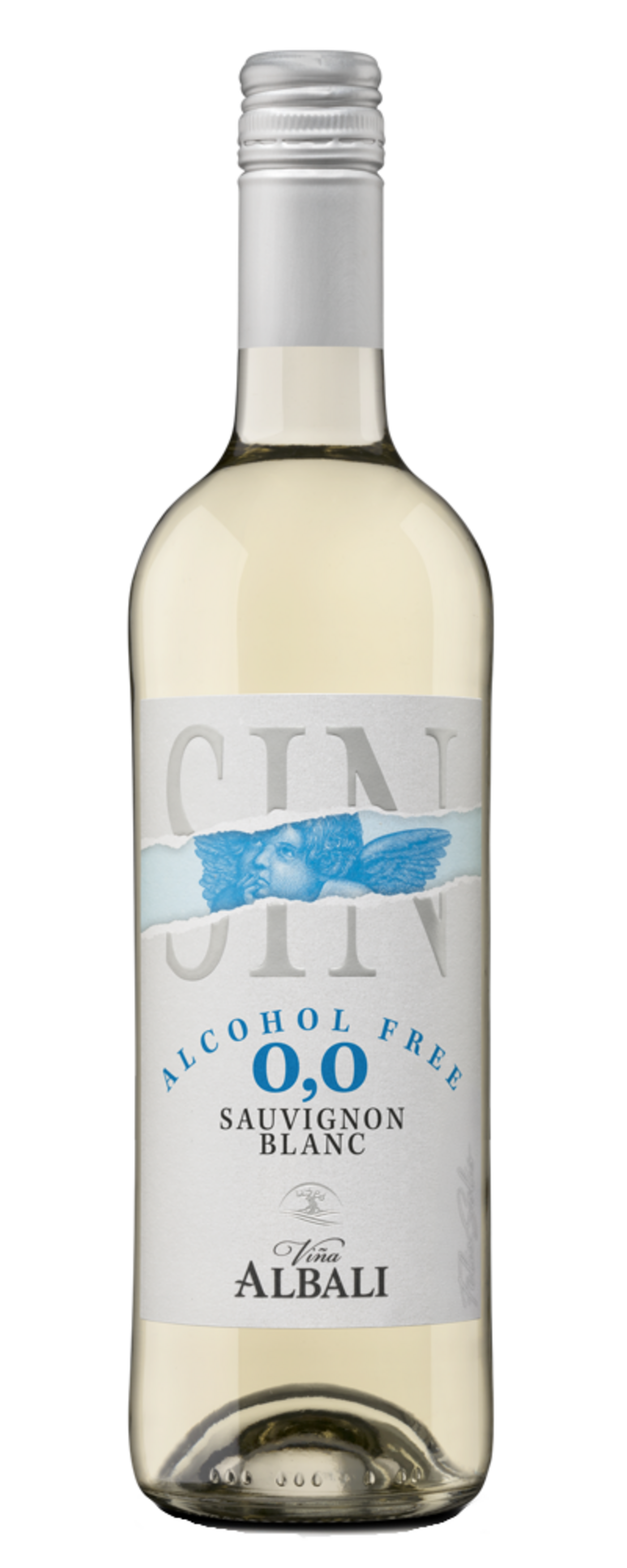 Weinflasche mit der Aufschrift 'ALKOHOL FREE 0,0 SAUVIGNON BLANC'