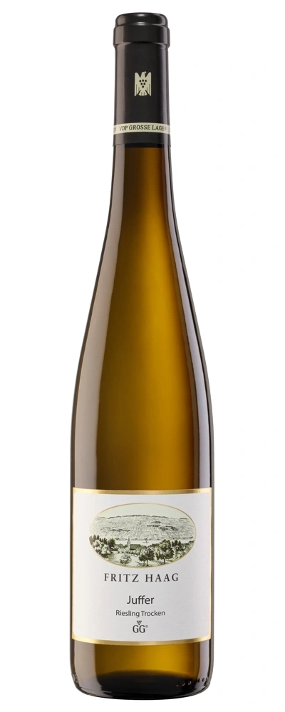 Weinflasche mit Etikett von Fritz Haag, Juffer Riesling Trocken GG.