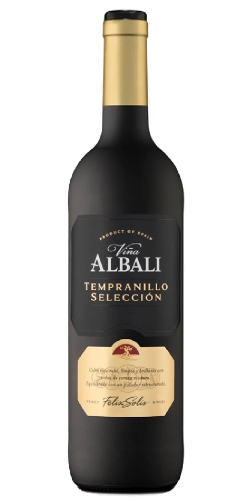 Eine Flasche Rotwein der Marke Viña Albali Tempranillo Selección