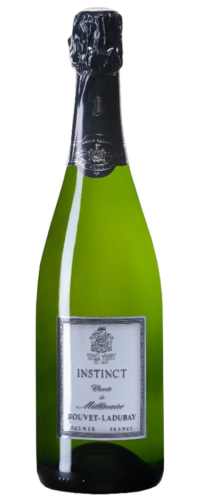 Grüne Champagnerflasche mit Etikett 'Instinct Cuvée de Millénaire'