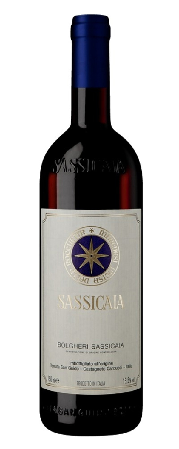Wein SASSICAIA, Bolgheri, Italien, 13,5%, Flasche, dunkelrot, blau, Etikett, Produkt
