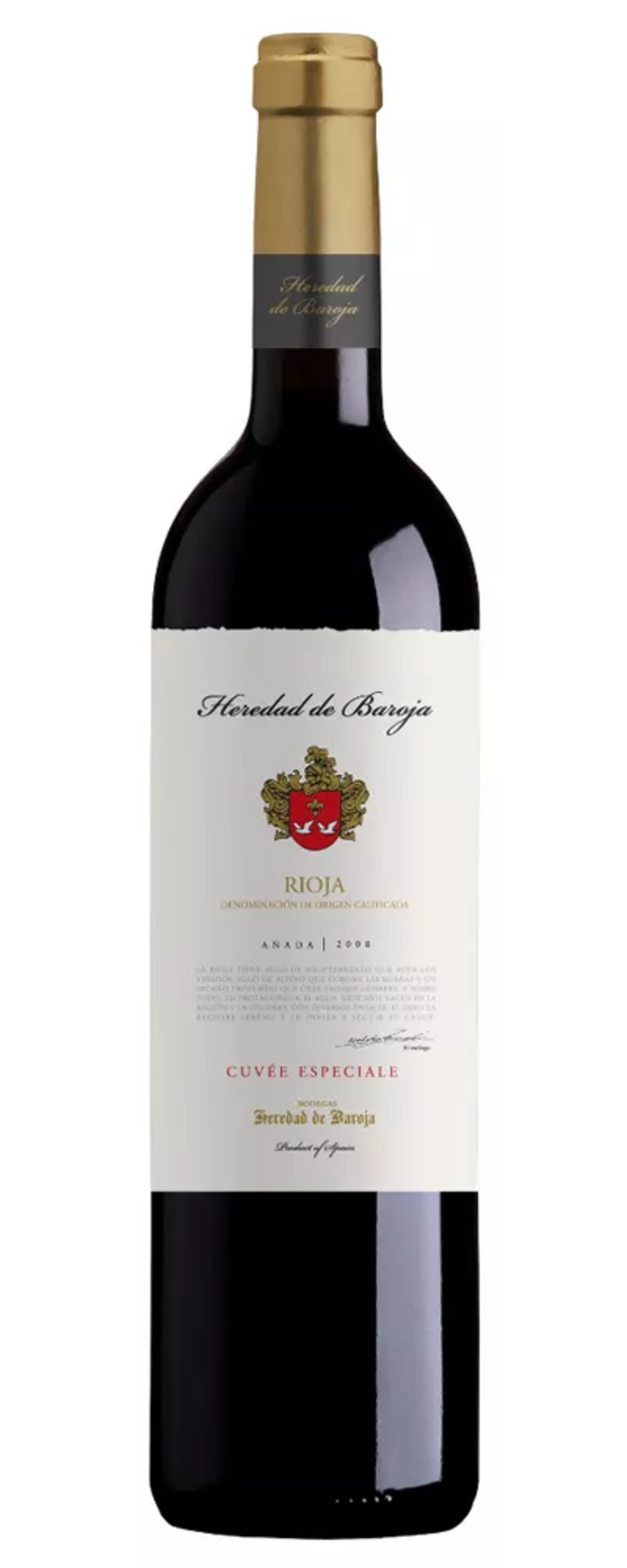 Wein, Flasche, Heredad de Baroja, Rioja, Cuvée Speciale, Produkt aus Spanien, Jahrgang 2008