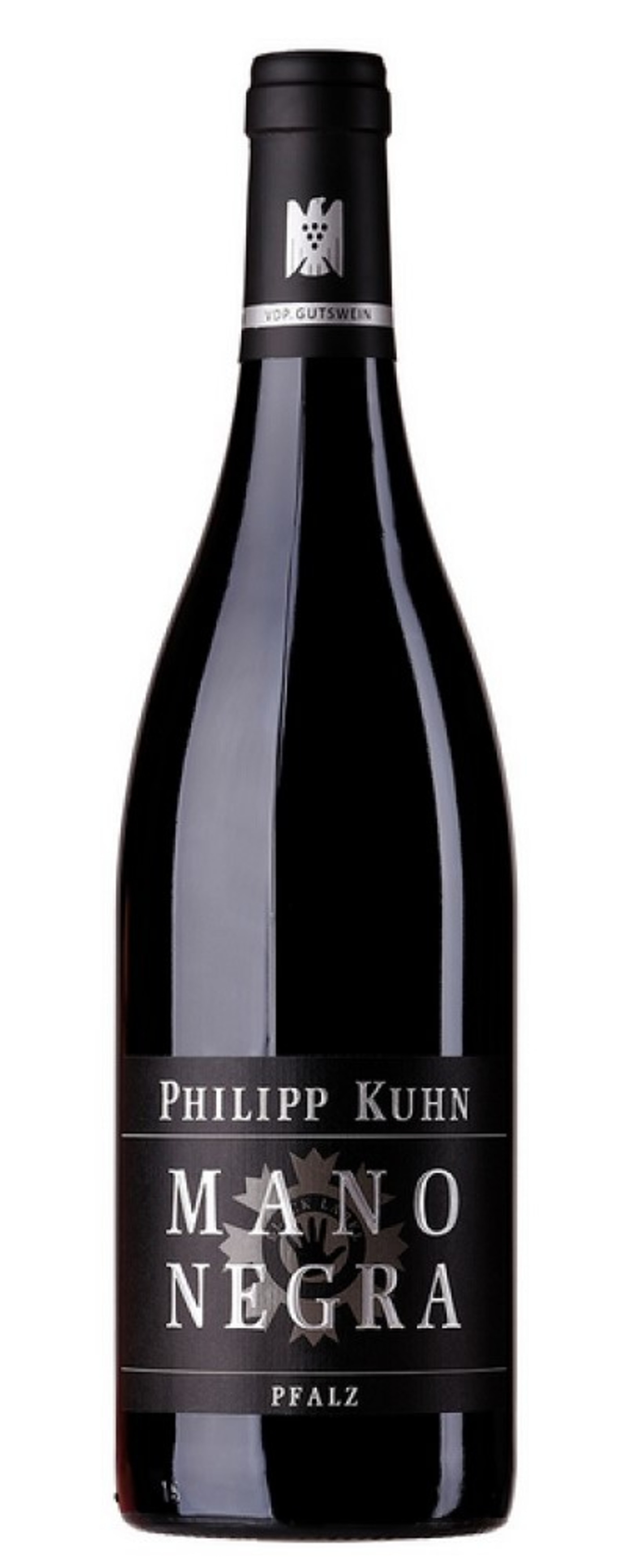 Wein-Flasche, schwarz, Philipp Kuhn, Mano Negra, Pfalz, Logo, Getränk, Alkohol