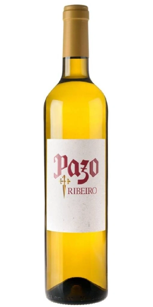 Eine Flasche weißwein mit dem Etikett Pazo Ribeiro