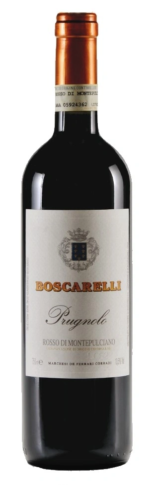 Wein-Flasche von Boscarelli Prugnolo Rosso di Montepulciano, italienischer Rotwein.