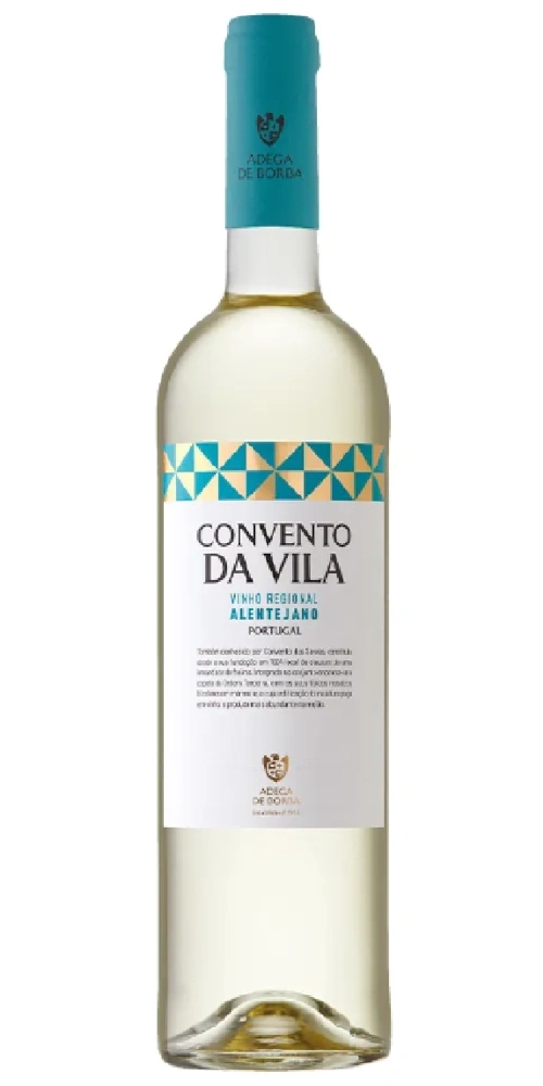 Eine Flasche Weißwein mit dem Etikett 'Convento da Vila', Alentejano, Portugal.