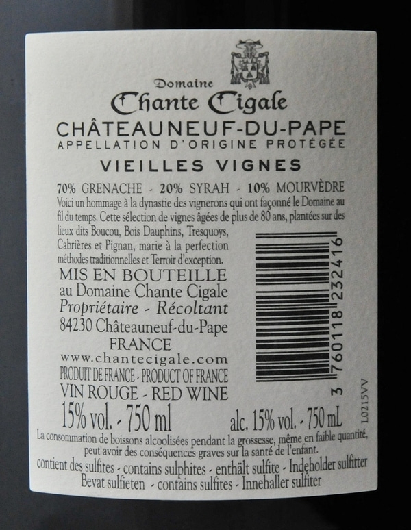 Châteauneuf du Pape Vieilles Vignes Cuvée Rouge 2015 Chante Cigale