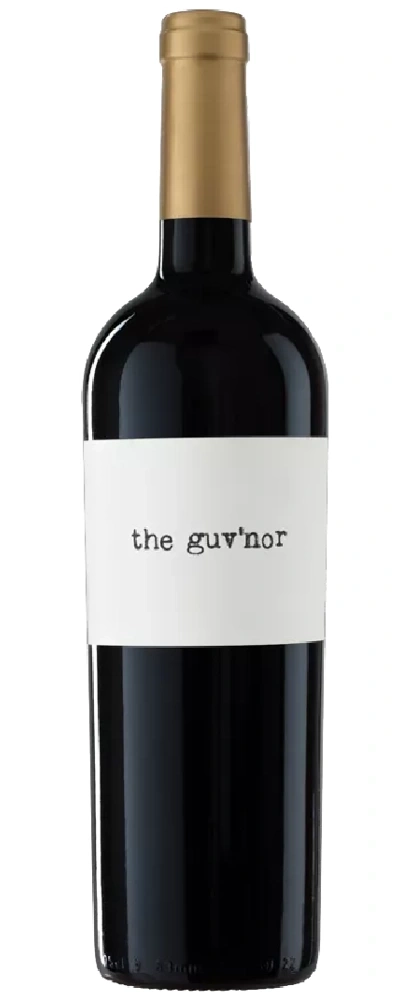 Wein-Flasche mit dem Etikett 'the guv'nor' und goldener Kapsel
