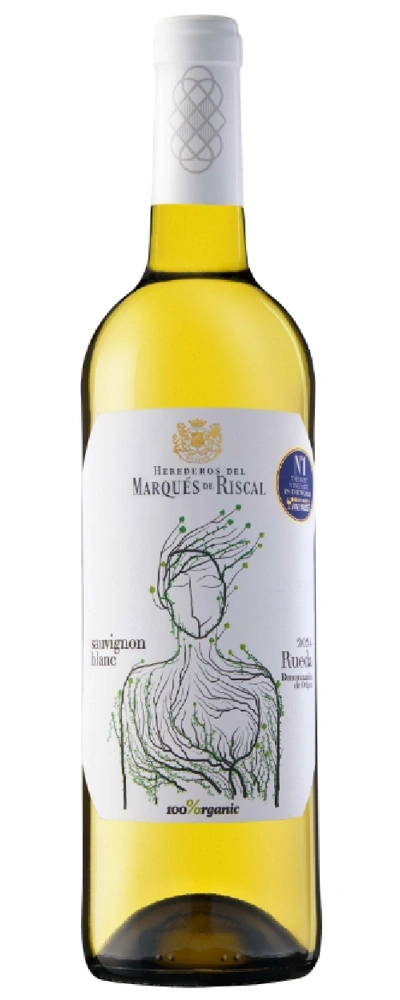 Eine Flasche Weißwein von Marques de Riscal, Sauvignon Blanc, 100% Bio
