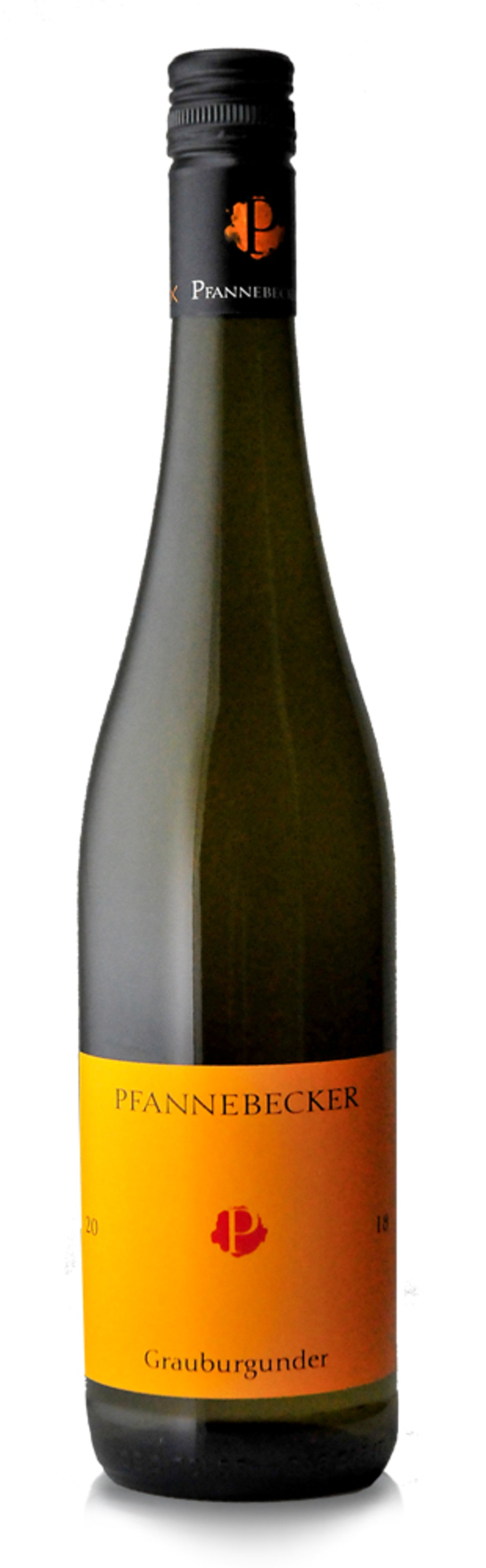 Weinflasche mit gelbem Etikett und Aufschrift Grauburgunder