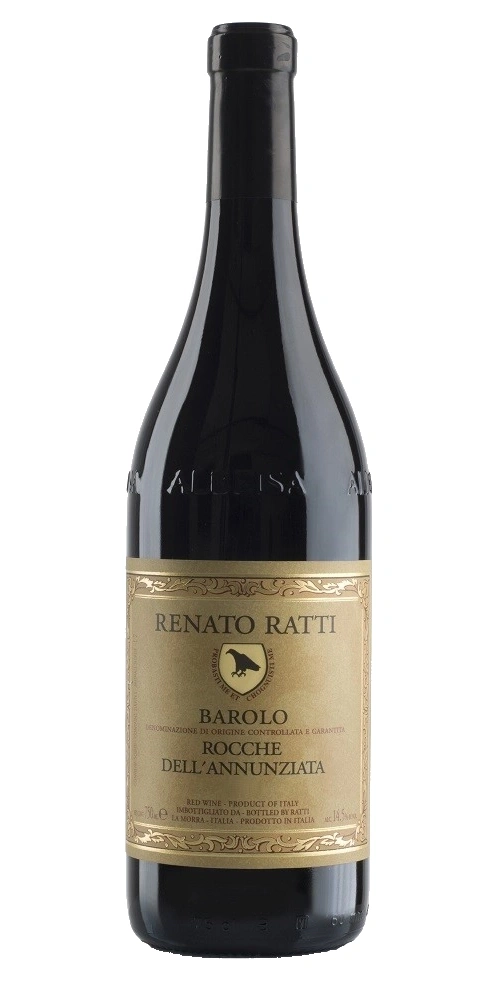 Eine Flasche Rotwein von Renato Ratti, Barolo Rocche dell'Annunziata.