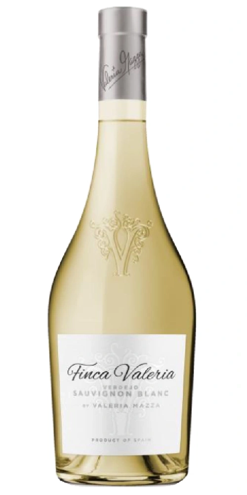 Flasche Weißwein mit Aufschrift "Finca Valeria Sauvignon Blanc"