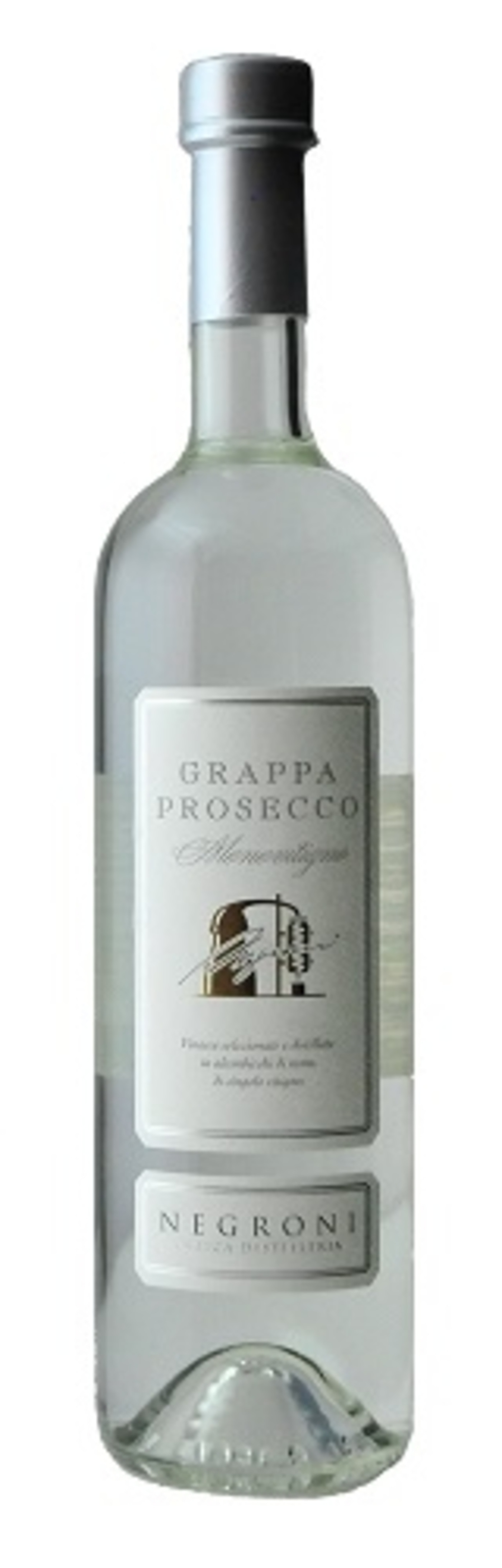 Grappa Prosecco Negroni Flasche, klar, mit Etikett, Alkoholgetränk, Glasflasche