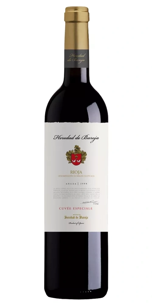 Rotweinflasche mit Etikett von Heredad de Baroja Rioja Cuvee Especial.