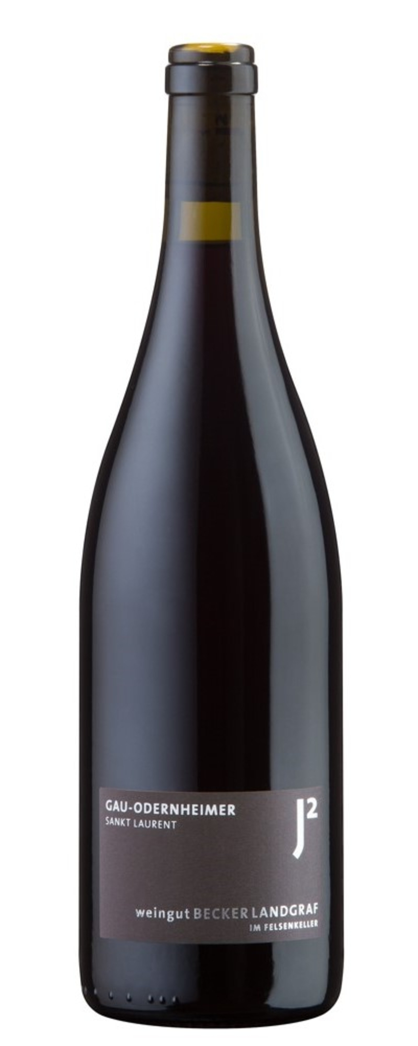 Wein-Flasche mit Aufschrift 'GAU-ODERNHEIMER SANKT LAURENT' und 'J2' Logo.
