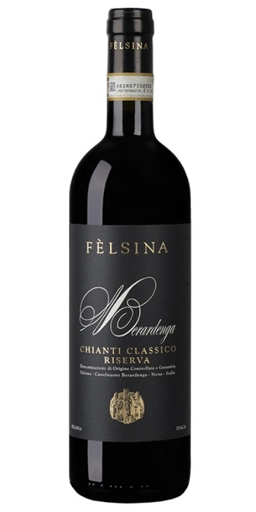 Fèlsina Chianti Classico Riserva Wein-
Flasche mit schwarzem Etikett und goldener Schrift
