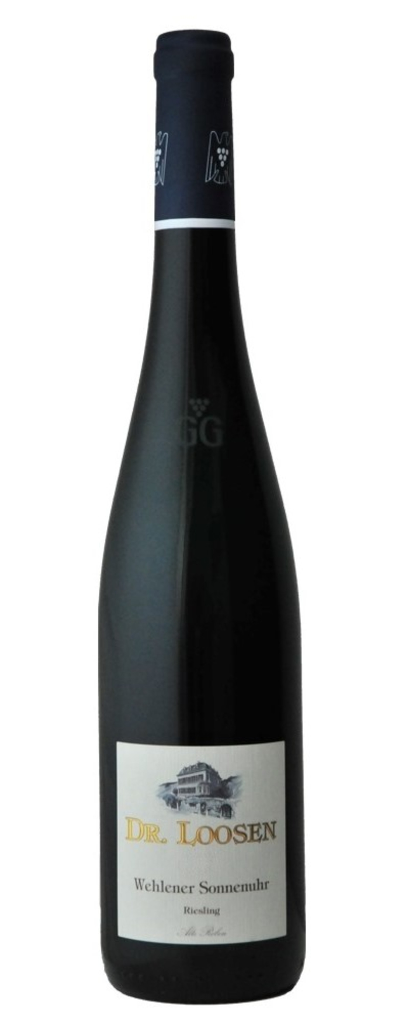 Weinflasche von Dr. Loosen, Wehlener Sonnenuhr Riesling, dunkle Flasche