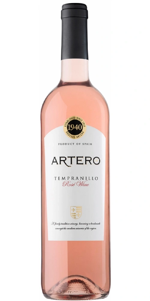 Flasche Roséwein der Marke Artero, Sorte Tempranillo, aus Spanien.