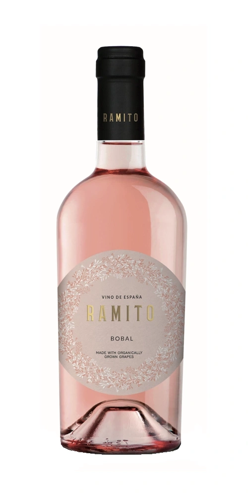 Eine Flasche Ramito Bobal Rosé Wein mit Etikett und schwarzem Verschluss.