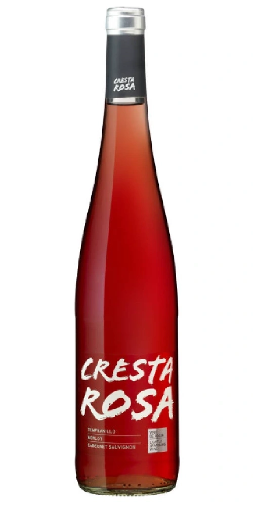 Eine Flasche Rotwein mit rotem Etikett und silbernem Verschluss