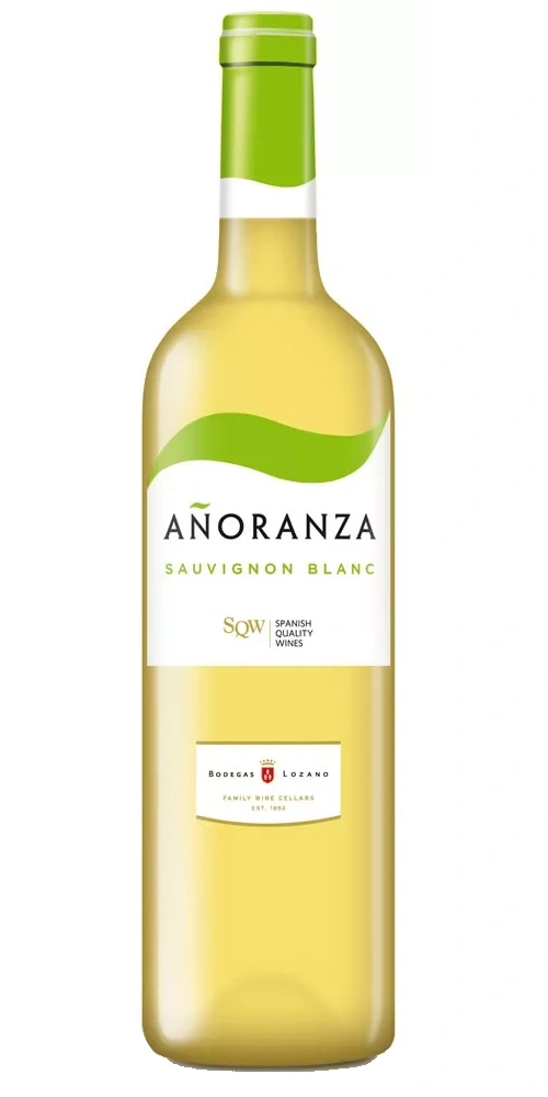 Weißweinflasche mit Aufschrift Anoranza Sauvignon Blanc Bodegas Lozano