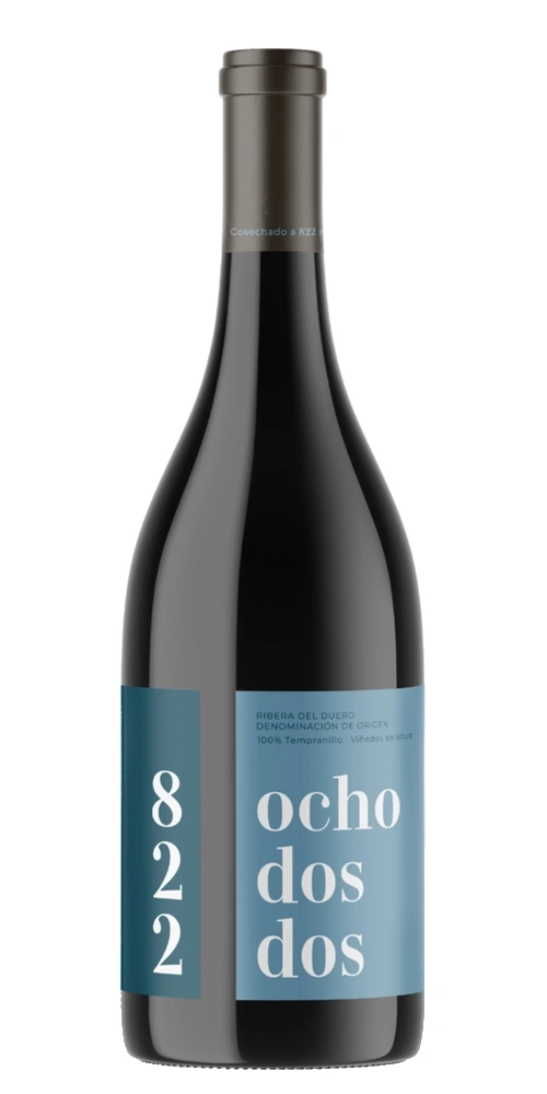 Rotweinflasche mit der Aufschrift "822" und "ocho dos dos"