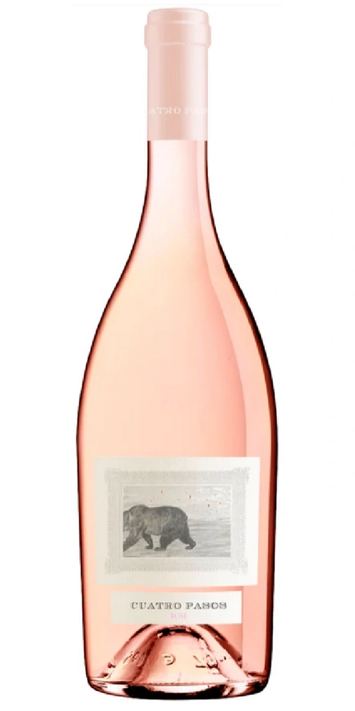 Flasche Roséwein mit einem Bären auf dem Etikett.