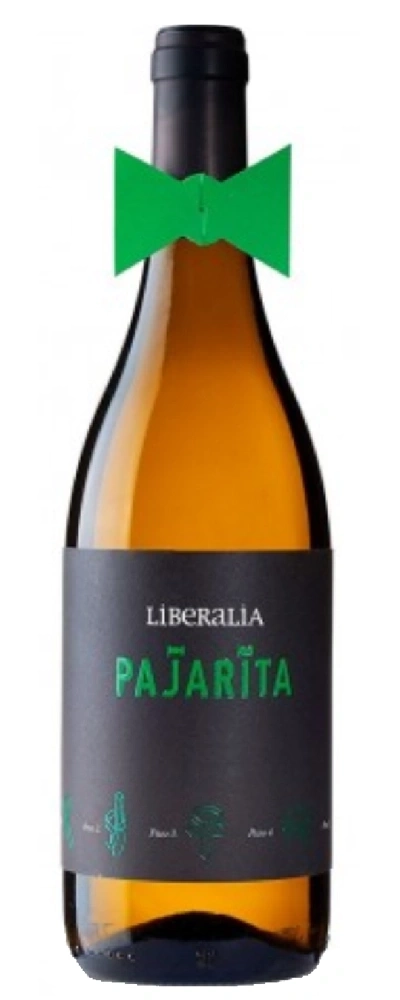 Wein-Flasche mit grünem Etikett und Schleife, 'Liberalia Pajarita'