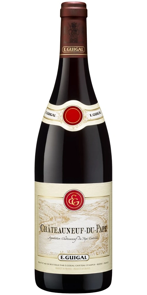 Rotweinflasche von E. Guigal, Châteauneuf-du-Pape, Frankreich.