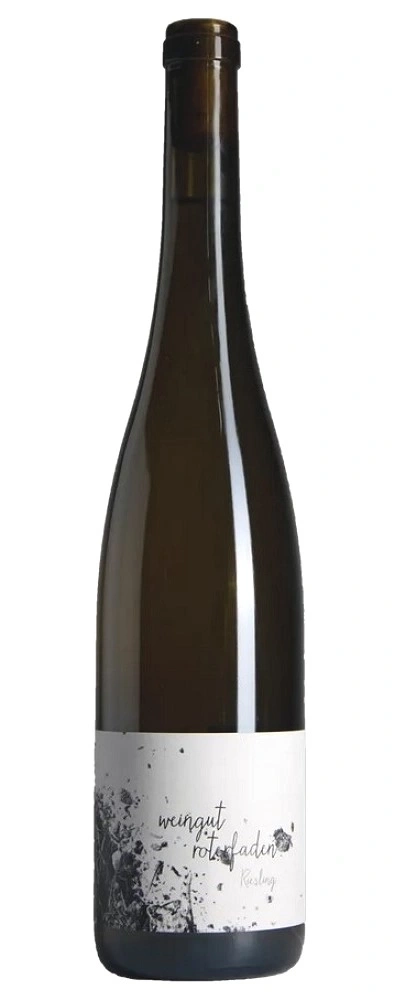 Weinflasche mit Etikett, Aufschrift Weingut roterfaden Riesling