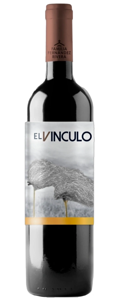 Eine Flasche Rotwein mit dem Etikett El Vinculo und dem Namen Familia Fernandez Rivera.