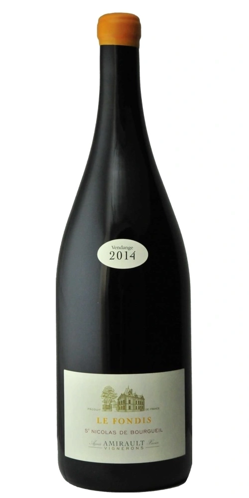 Eine Flasche Rotwein mit dem Etikett "Le Fondis" und dem Jahrgang 2014.
