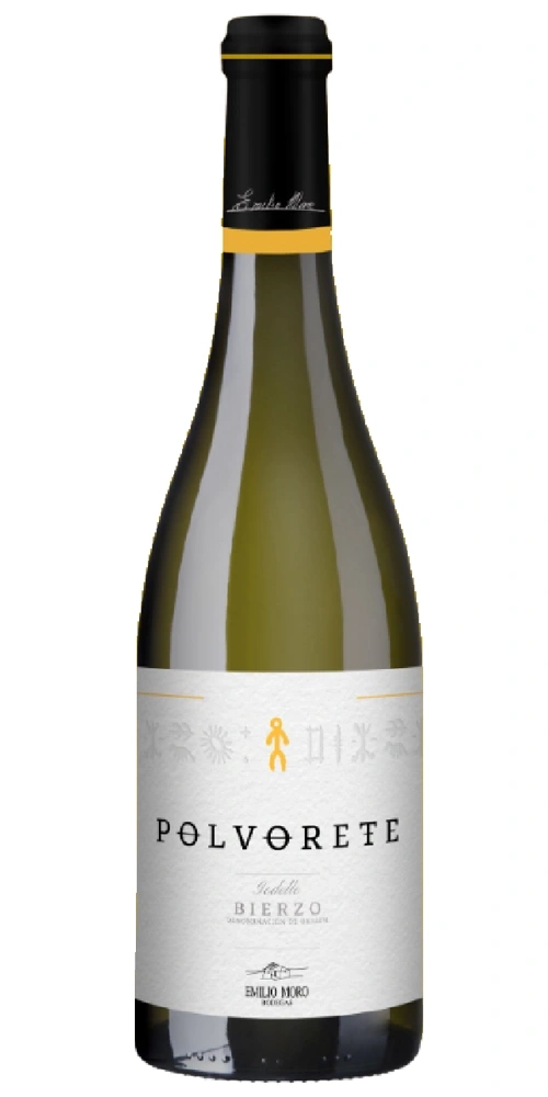 Eine Flasche Weißwein von Polvorete mit dem Namen Emilio Moro