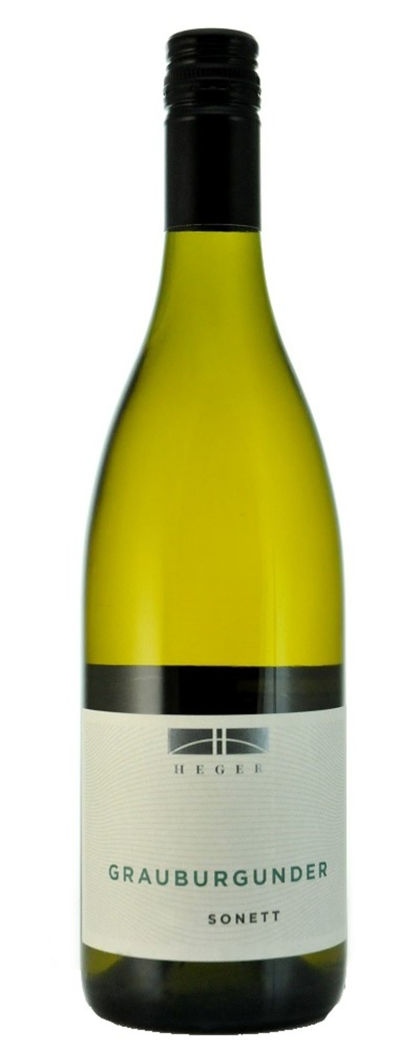 Weinflasche mit Etikett, Aufschrift Grauburgunder Sonett, Marke Heger
